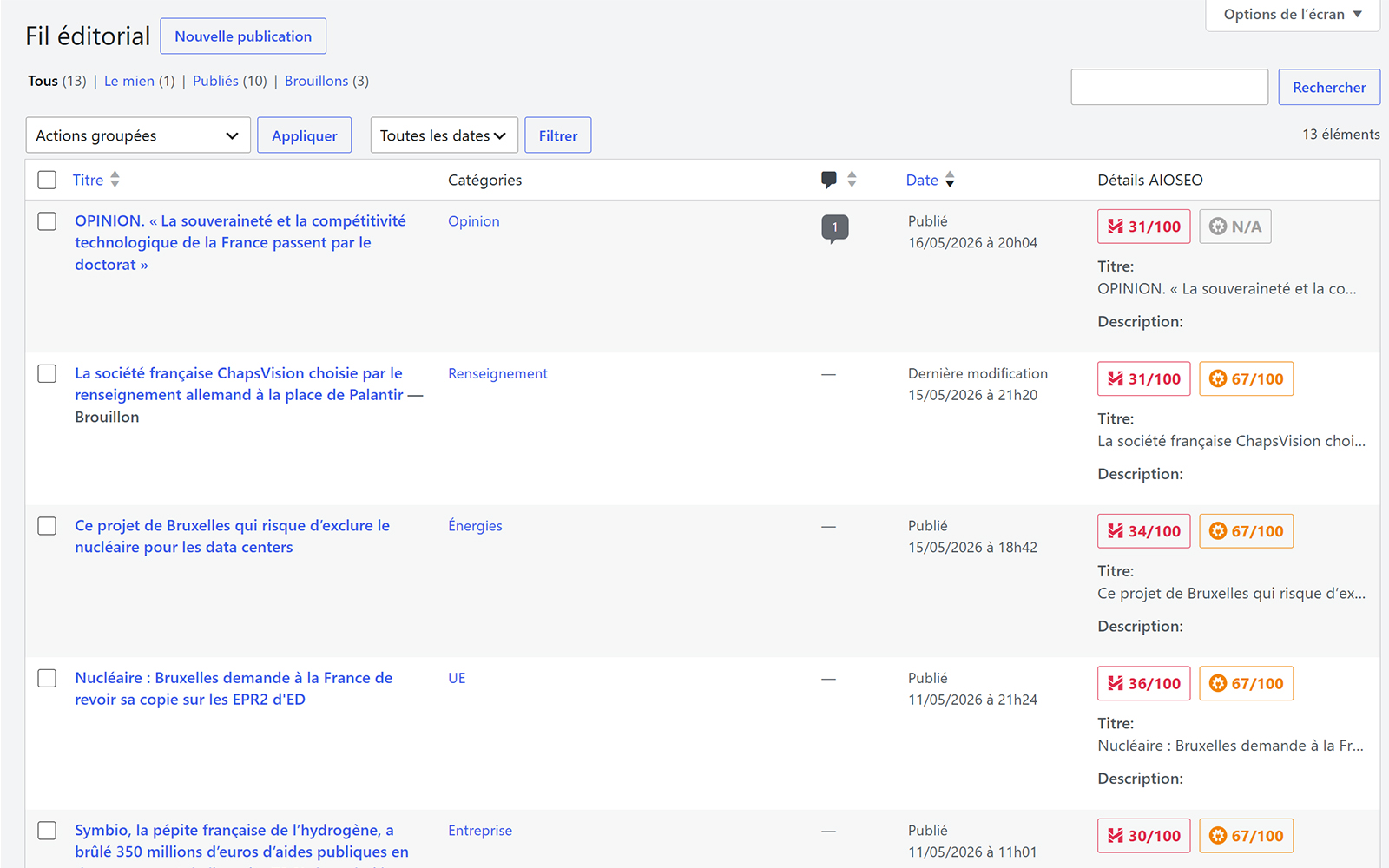 Liste de toutes vos actualités depuis WordPress — agora