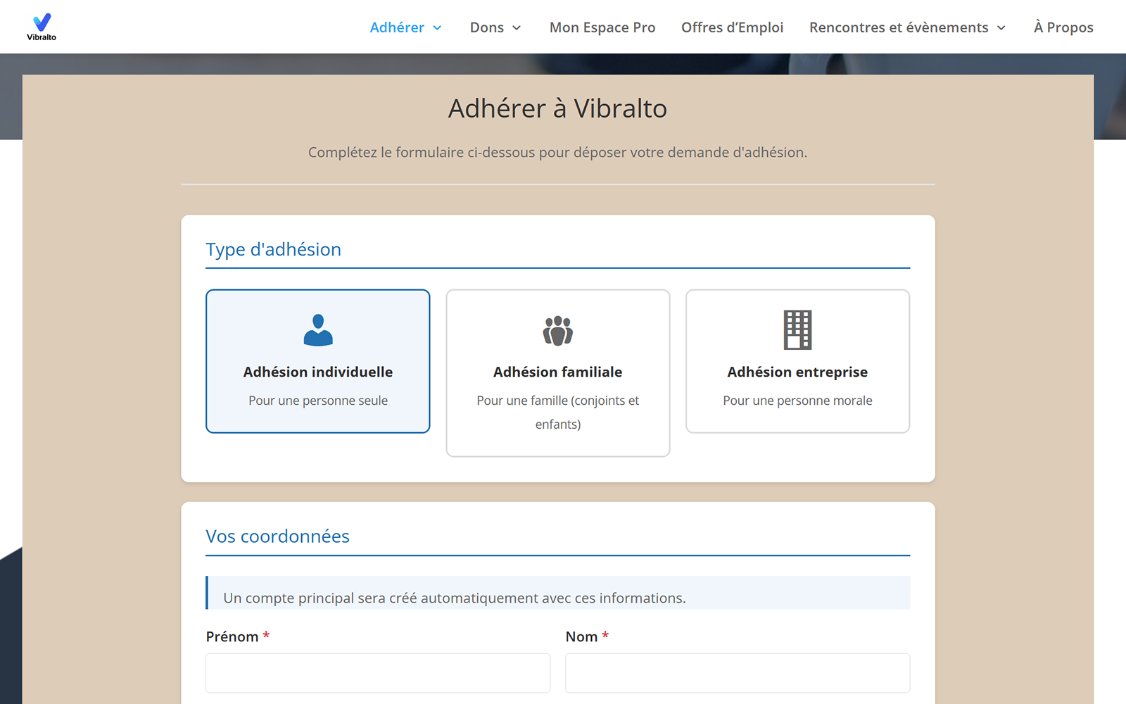 Formulaire d'adhésion en ligne — asso