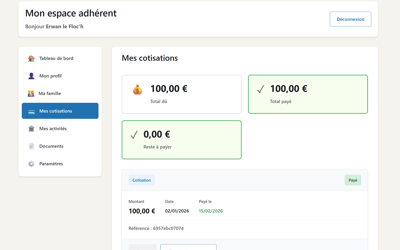 Gestion des cotisations — asso